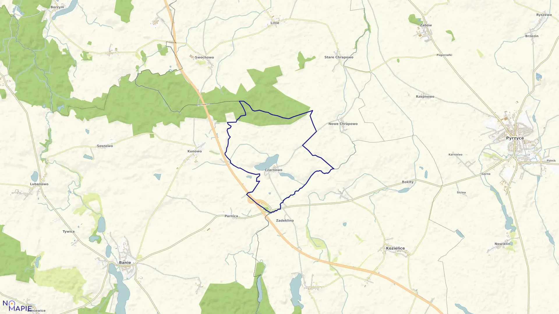Mapa obrębu Czarnowo w gminie Kozielice