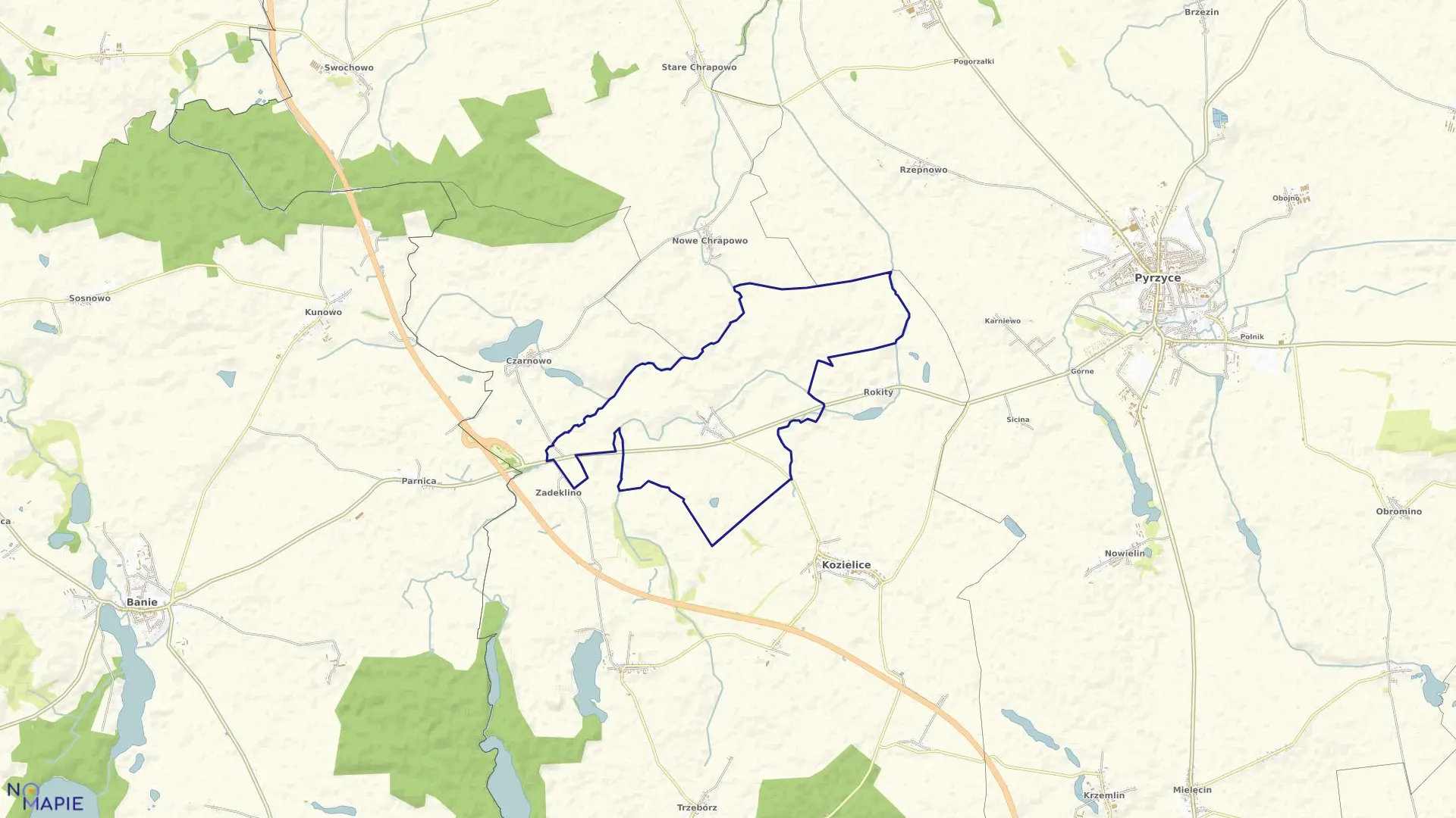 Mapa obrębu Łozice w gminie Kozielice