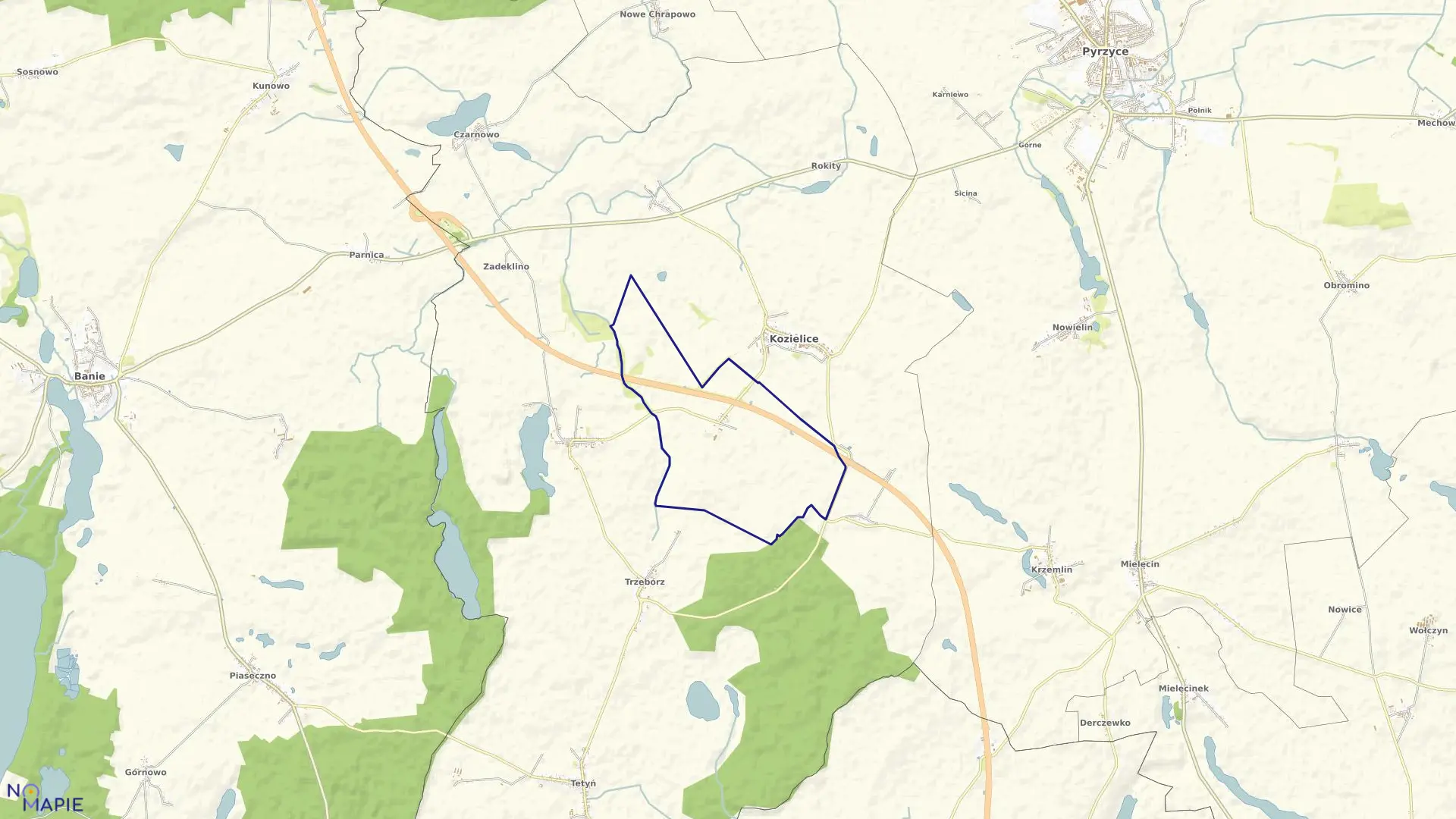 Mapa obrębu Siemczyn w gminie Kozielice